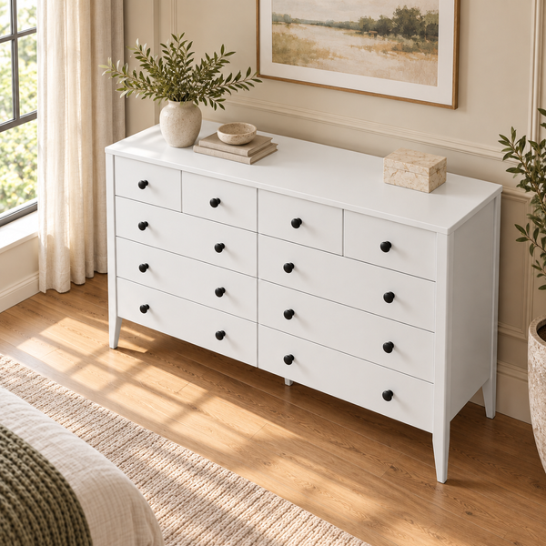 White wooden chest of drawers "Hygge" with 10 drawers in Scandinavian style photo
