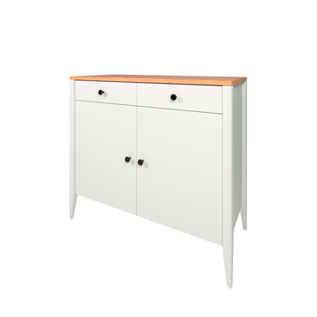 White dresser "Hygge" with 2 doors and 2 drawers made of solid wood with an ash top photo