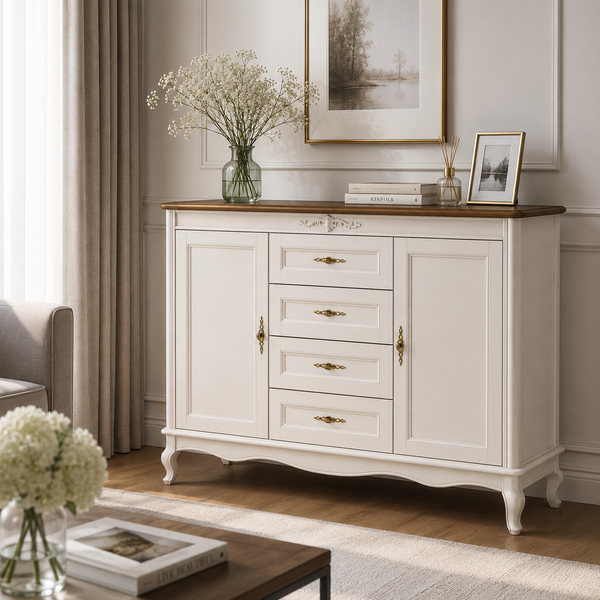 "Catania" Chest of Drawers with 4 Drawers and 2 Doors Made of Natural Wood photo