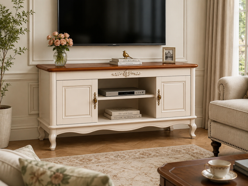 TV stand "Catania" with 2 doors made of natural wood photo