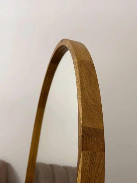 Capsule-Shaped Full-Length Mirror in a Natural Wood Frame for Bedroom photo