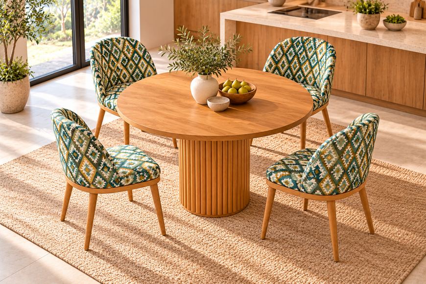 Battle Modern Round Dining Table in Natural Solid Ash Wood for Kitchen photo