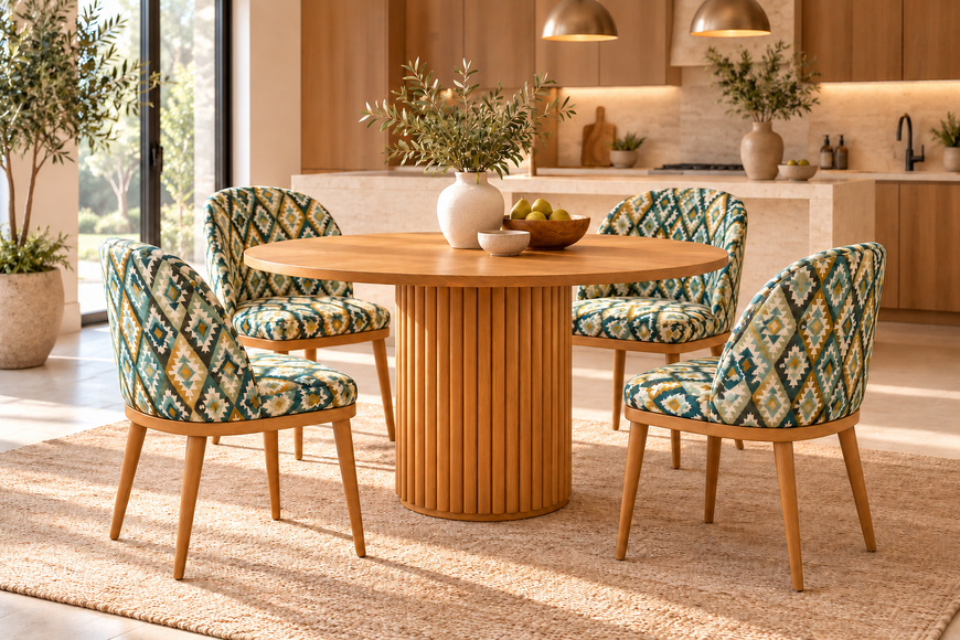 Battle Modern Round Dining Table in Natural Solid Ash Wood for Kitchen photo