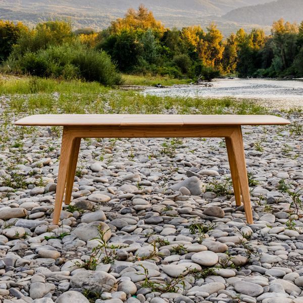 Stone Extendable Dining Table Made of Solid Oak Wood for Kitchen photo