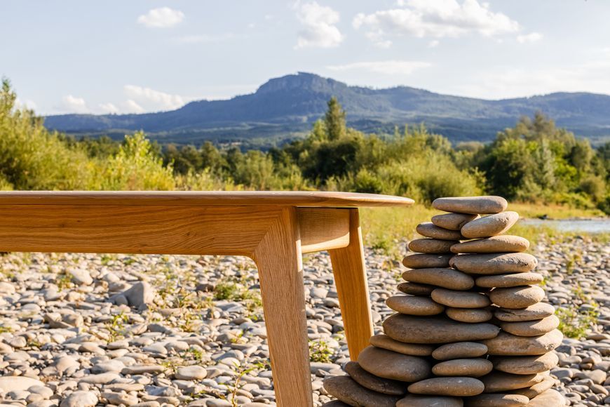Stone Extendable Dining Table Made of Solid Oak Wood for Kitchen photo