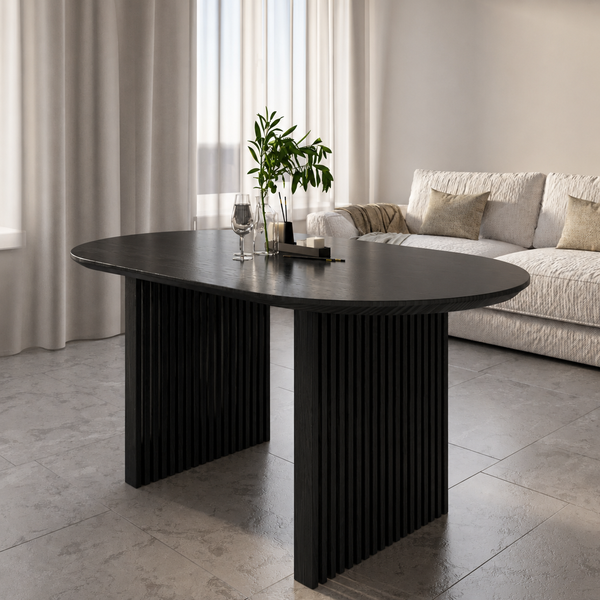 The black "Ricardo" wooden table made of natural ash wood for the kitchen photo