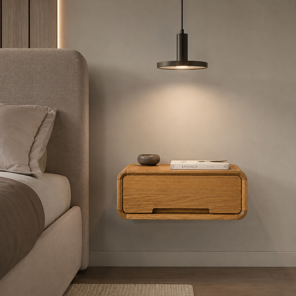 &ldquo;Nord&rdquo; Floating Bedside Table Made of Natural Wood photo