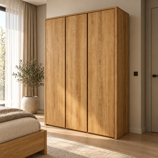 "Eco" three-door wardrobe made of natural ash wood photo