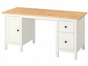 Hames desk with side pedestals made of solid wood with an ash tabletop photo