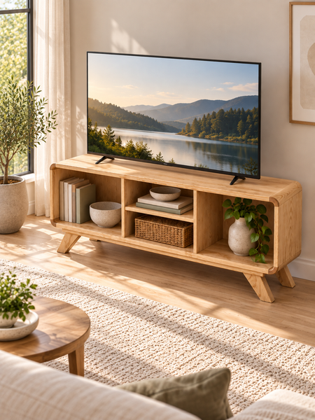 Nord Modern Solid Ash Wood TV Stand with Open Shelves for the Living Room photo