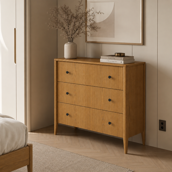 White dresser scandinavian style "Hygge" 100 cm made of natural wood photo