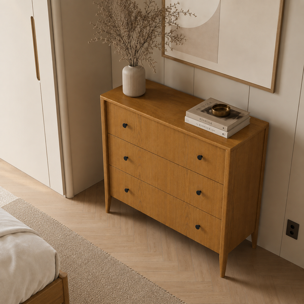 White dresser scandinavian style "Hygge" 100 cm made of natural wood photo